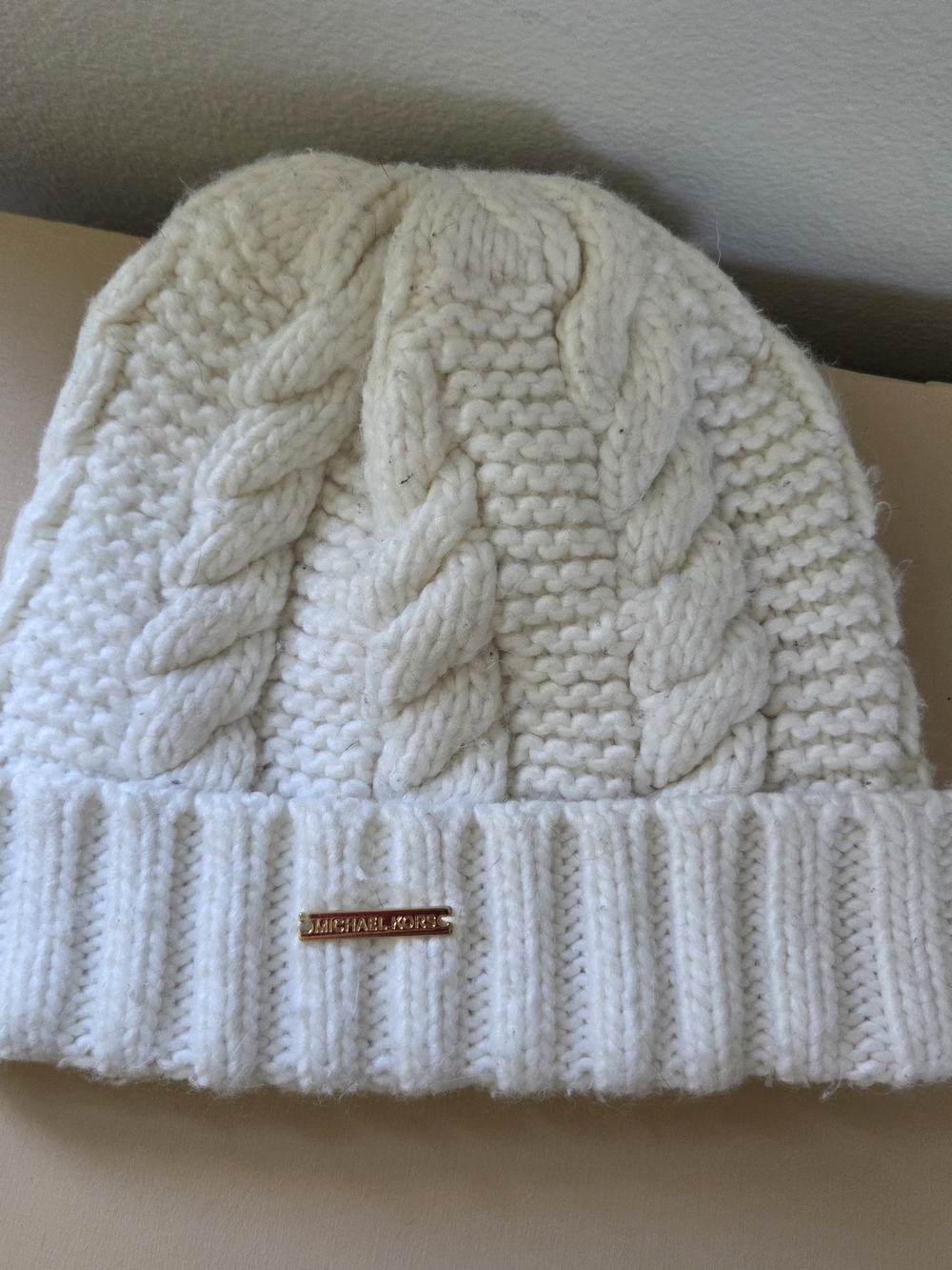 Michael Kors Cream Cable Knit Beanie Winter Hat